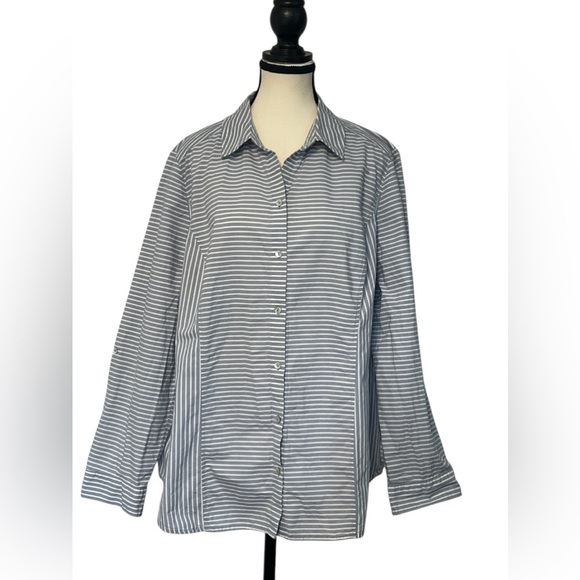 Chico’s Women’s size XL/16 Blue & White Striped button down long sleeve shirt - Picture 1 of 9